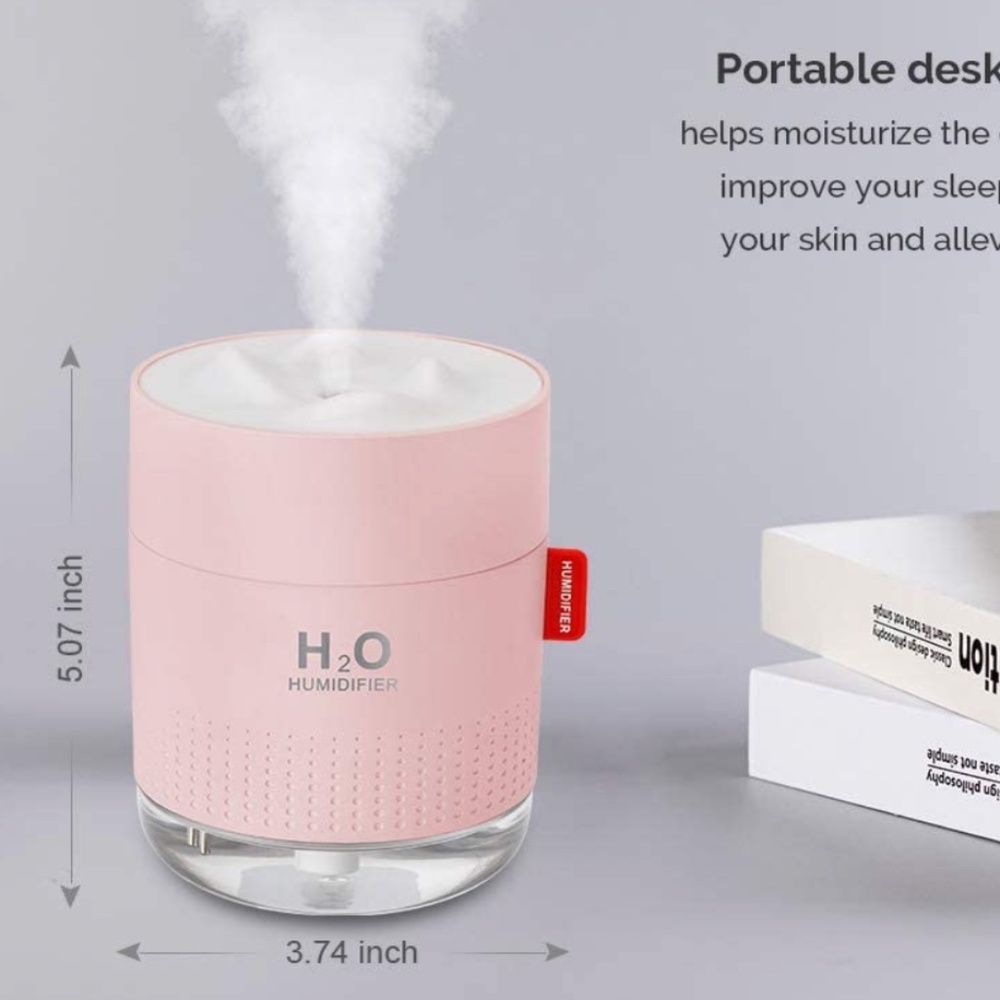Portable Mini Pink Humidifier, 500ml - Picture 4 of 4